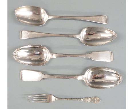 Two Georgian hallmarked silver table spoons, pair of William IV hallmarked silver fiddle pattern table spoons and a Victorian