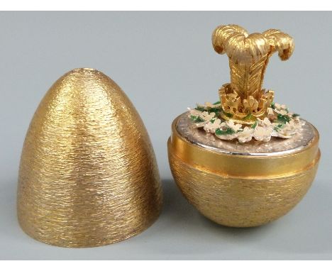 Stuart Devlin limited edtition hallmarked silver gilt Prince of Wales and Lady Diana Spencer egg with bark effect exterior an