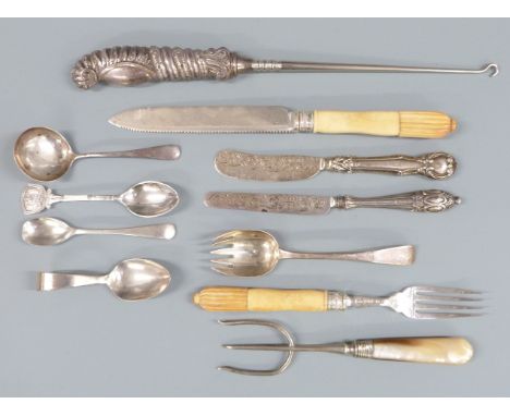 Collection of hallmarked silver cutlery, weight 85g together with various hallmarked silver bladed and similar items, weight 