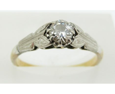 Art Deco 18ct gold ring set with a diamond of approximately 0.3ct in a platinum setting, in Victorian box, 2.6g, size M