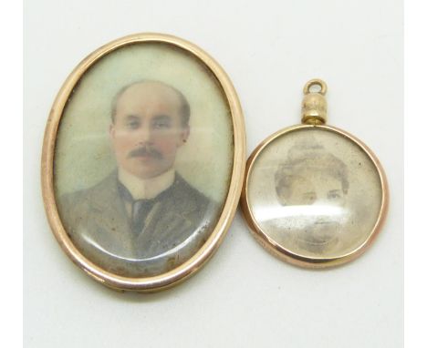 A portrait miniature of a gentleman and a 9ct gold pendant locket