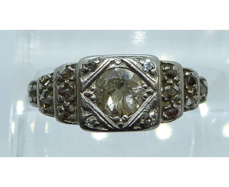 Art Deco platinum ring set with diamonds, 4.2g, size M/N