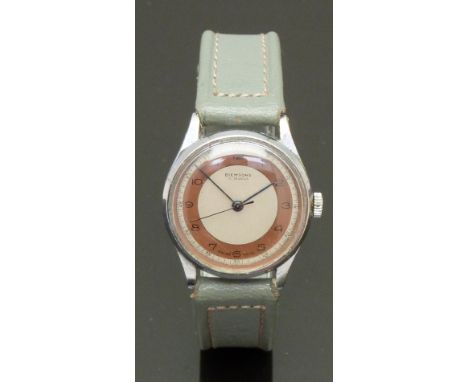 Biemsons gentleman's wristwatch with blued hands, silver dial, bronze chapter ring, stainless steel case and 15 jewel movemen