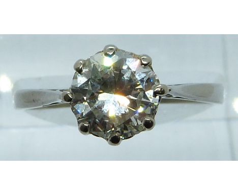 An 18ct white gold ring set with a round cut diamond of approximately 1.8ct, 3.5g, size Q/R