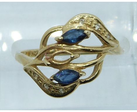 A 14k gold ring set with sapphires and diamonds, 3g, size N/O