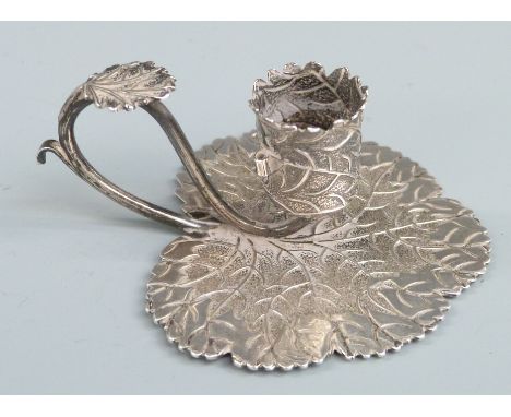 Georgian hallmarked silver novelty miniature chamber stick formed as a leaf or lily pad, Birmingham 1829 maker&nbsp;Joseph Wi