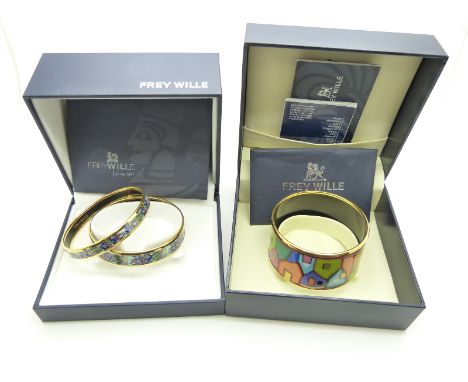 Frey Willie bangle in Hundertwasser and a pair of Frey Willie bangles in Monet design in original box&nbsp;