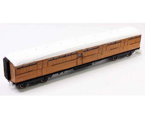10 mm scale LNER full brake No.141, teak sides, black chassis, white roof, 3-link couplings. Built by G.Newman