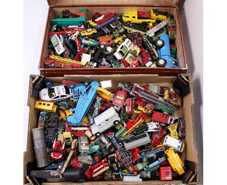 Two trays containing a quantity of mixed playworn diecast to include Corgi Toys, Matchbox, and others etc