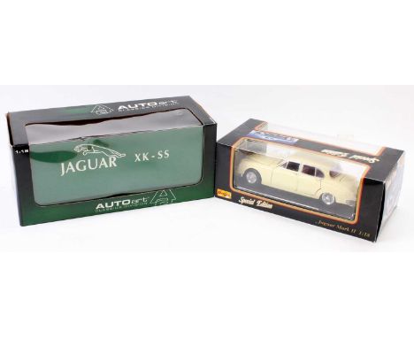 Jaguar 1/18th scale boxed diecast group, 2 examples to include a Auto Art 1/18th scale Jaguar XK-SS, together with a Maisto J