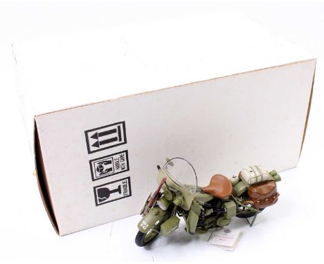 A Franklin Mint Precision Models 1/10th scale Harley Davidson WLA Military Motorcycle in its original polystyrene packed box 