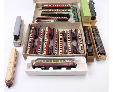 A collection of H0 scale Gutzold early tin plate Piko and Trix continental outline locomotives and passenger stock to include