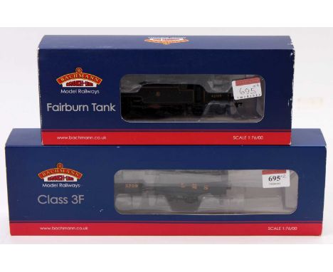 Two Bachmann Branchline locos: 32-881 Fairburn 2-6-4 tank 42015 early emblem, weathered, 8DCC(NM-BE); with 31-627A Class 3F 3