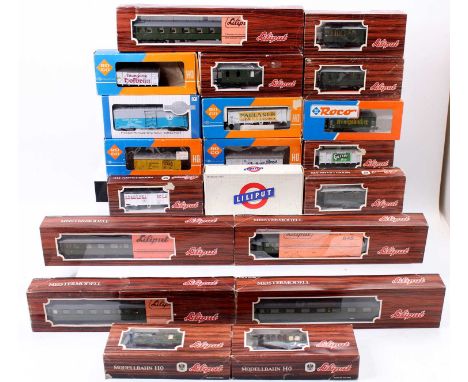 A collection of Roco Liliput and other H0 scale boxed rolling stock to include Gosser Beer wagon, together with various Germa
