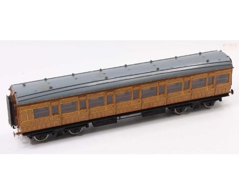 10mm scale LNER ex GER suburban corridor all/3rd coach no.61456, teak sides, black chassis, grey roof, sprung buffers, 3-link