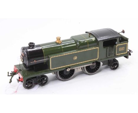 1930’s Hornby E220 20v AC 4-4-2 Special Tank loco GWR green 2221, appears to be a long-ago repaint, ‘GWR’ monogram on tank si