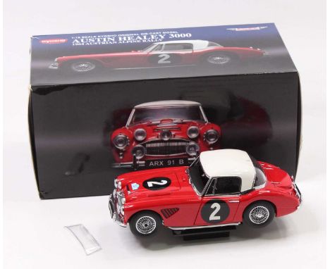 Kyosho 1/18th scale diecast model of a Austin Healey 3000 1964 Austrian Alpine Rally Carm finished in red with racing number 