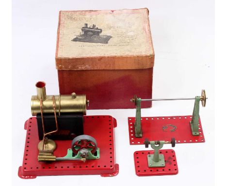 An early Mamod SE2 stationary steam engine comprising of copper housed boiler powering a single oscillating cylinder with tak