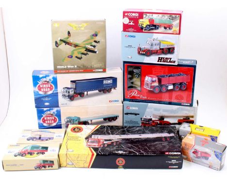 12 Corgi Toys modern issue diecasts to include Heavy Haulage No. CC11802 Leyland DAF 85 Tractor tandem axle jeep dolly, bogie