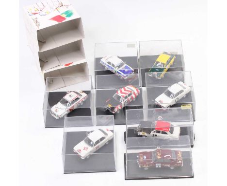 8 Trofeu 1/43rd scale diecast Ford Escort MK1 models in different racing colours including No. 509 Roger Clark's 1600 TC 1st 