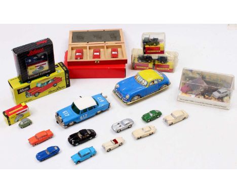 A collection of mostly Schuco Piccolo including a boxed 1998 set containing a VW Karmann Ghia, a Mercedes 180, and a Ford 12M