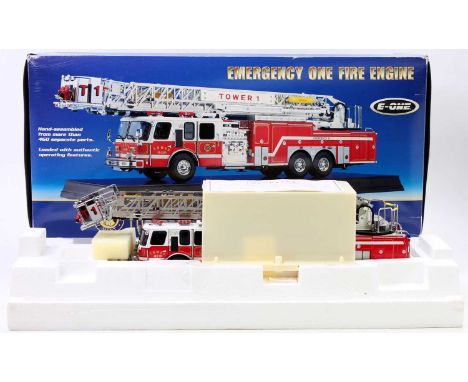 Franklin Mint 1/32nd scale Emergency One HP 105 Platform Fire Engine with display platform, appears as issued in its original