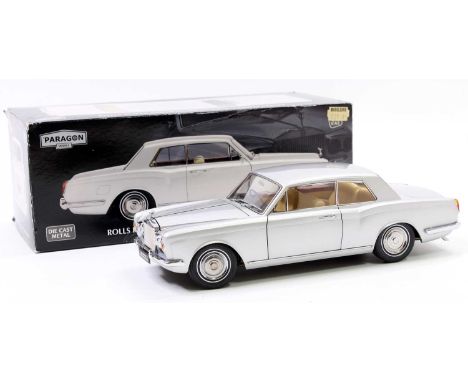 A Paragon Models 1/18 scale boxed model of a Rolls Royce Silver Shadow MPW 2-door coupe finished in silver, housed in the ori