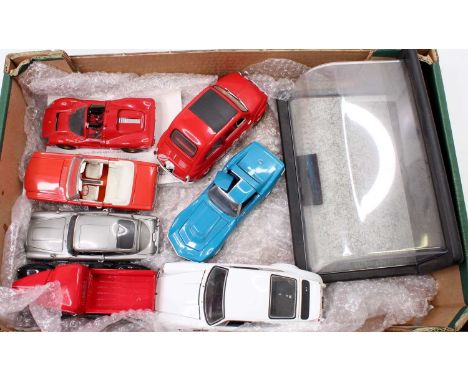 A collection of mixed 1/18th and 1/24th scale diecasts including a Danbury Mint James Bond Aston Martin DB5, a Franklin Mint 