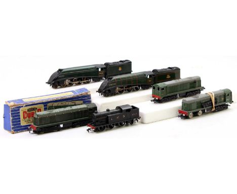 Tray of six Hornby-Dublo/Wrenn locos: 3-rail 4-6-2 ‘Mallard’ totally repainted unlined green (also the tender) and fitted wit