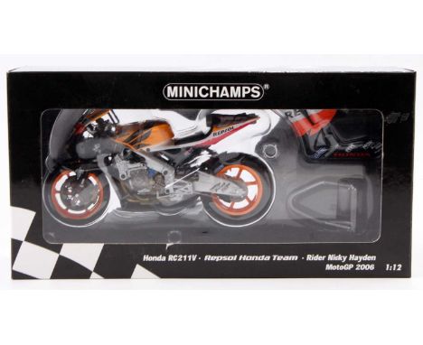 A Minichamps 1/12 scale Motorcycle No. 122 061069 Honda RC211V Repsol Honda Team MotoGP 2006 "Nicky Hayden" in its original b