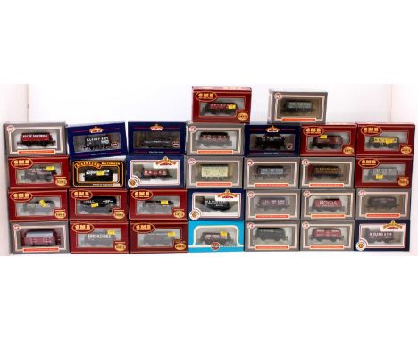 30 various boxed Bachmann and Dapol 00 gauge box wagons to include a G&amp;KER one plank wagon, an S Loney &amp; Co 7-plank w