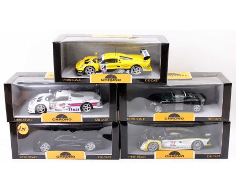 5 various boxed Chrono 1/18th scale diecast vehicles, to include H1071 Lotus Elise GT1 Benneton A.Boldrini, a H1070 Lotus Eli