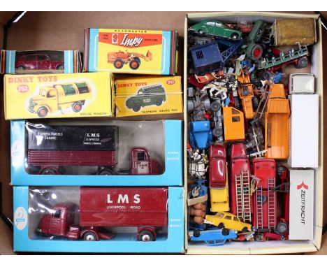 Tray containing mixed plastic and diecast vehicles to include Dinky Toys, Budgie Models, Impy and others, examples include No