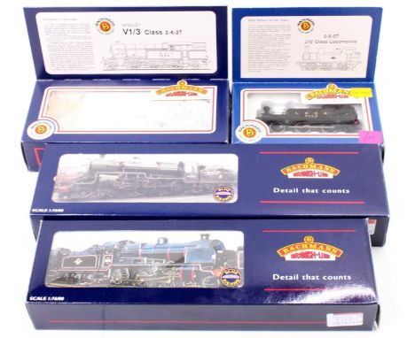 A Bachmann boxed 00 gauge locomotive group, four examples, to include a No. 32-175 Crab LMS crimson No. 13098 locomotive and 