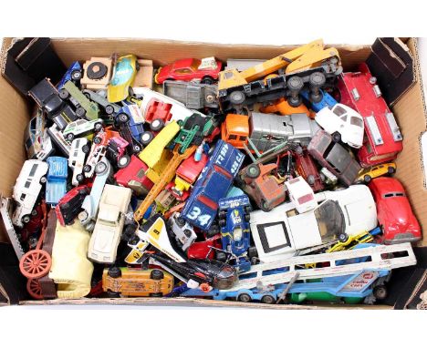 One tray containing a quantity of mixed playworn diecast to include Corgi, Matchbox Superfast, Dinky Toy and others 