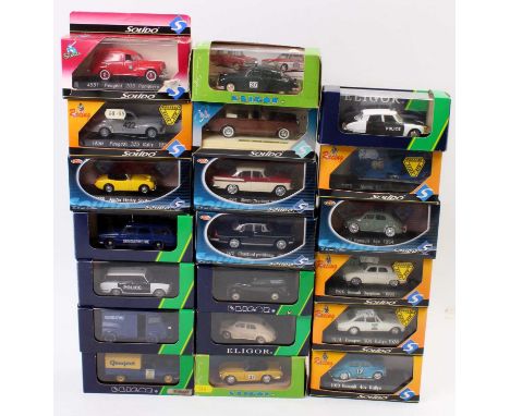 20 Solido and Eligor 1/43rd scale diecast, with specific examples including a Solido Peugeot 203 Rally 1954, an Austin Healey