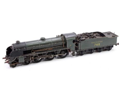 Kit built 3 rail electric Class N15 Southern Region 4-6-0 locomotive and tender, painted in dark green and named Sir Blain, N