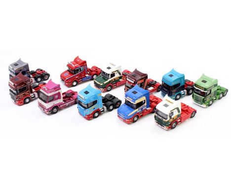 11 various loose Corgi 1/50 scale road transport tractor unit diecast vehicles to include a Larkins Scania 420 T-Cab, a P Hin