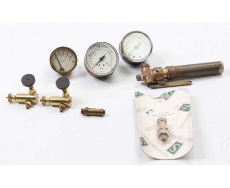A collection of Stuart Turner VDO and similar steam engine components to include whistle, spring safety valve, burner, psi me