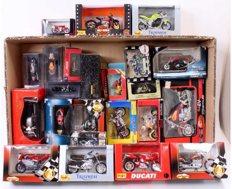 Tray of various boxed Motorcycle diecast models to include Majorette, Maisto, New Ray, Solido and others, to include Majorett