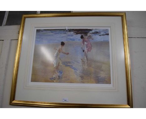 William Russell Flint, coloured print, two ladies at the seaside, framed and glazed