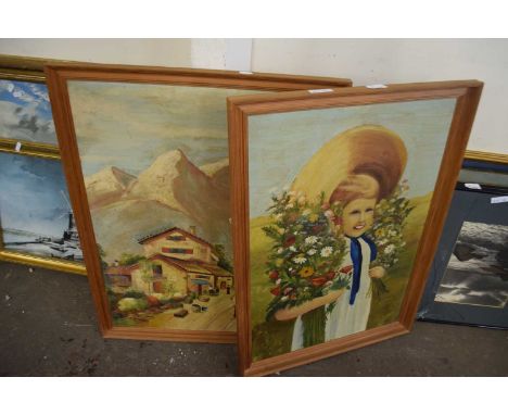 Mixed Lot: Continental study of a mountain village, oil on board together with a further portrait study (2)
