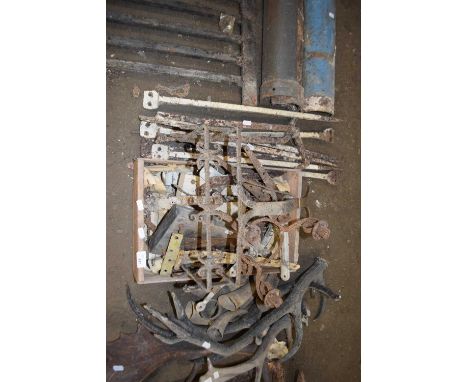 Box of various assorted iron work and tools