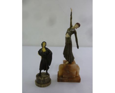 Two Art Deco style female figurines on onyx bases, A/F