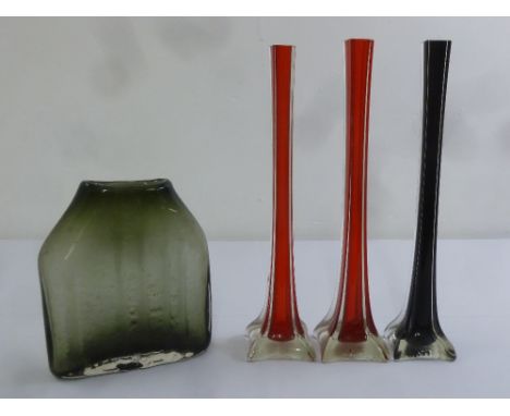 Four 20th century coloured art glass vases