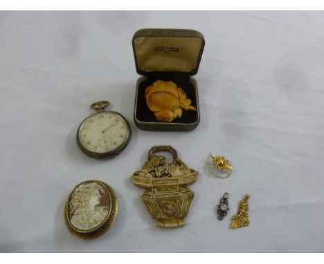 A quantity of costume jewellery to include a cameo pendant and a Zenith pocket watch