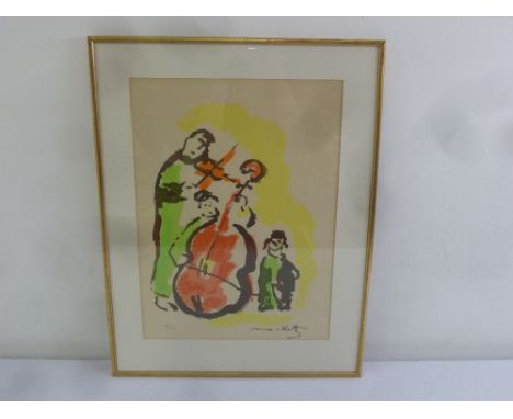 Mane Katz a framed polychromatic limited edition lithograph of musicians 39/150, 53.5 x 39cm