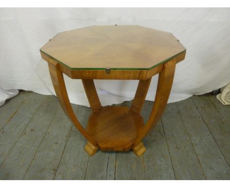 Art Deco octagonal side table with detachable glass top