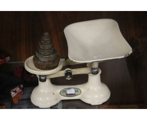 A SET OF VINTAGE SCALES AND WEIGHTS 