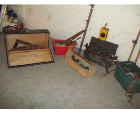 A LARGE SELECTION OF TOOLS WITH 2 CARPENTERS TOOL BOXES AND CONTENTS